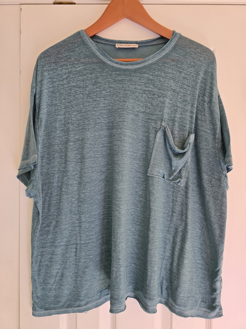 Zenana Burntout Boyfriend Heathered Teal Short-Sleeve Pocket Tee - L/XL